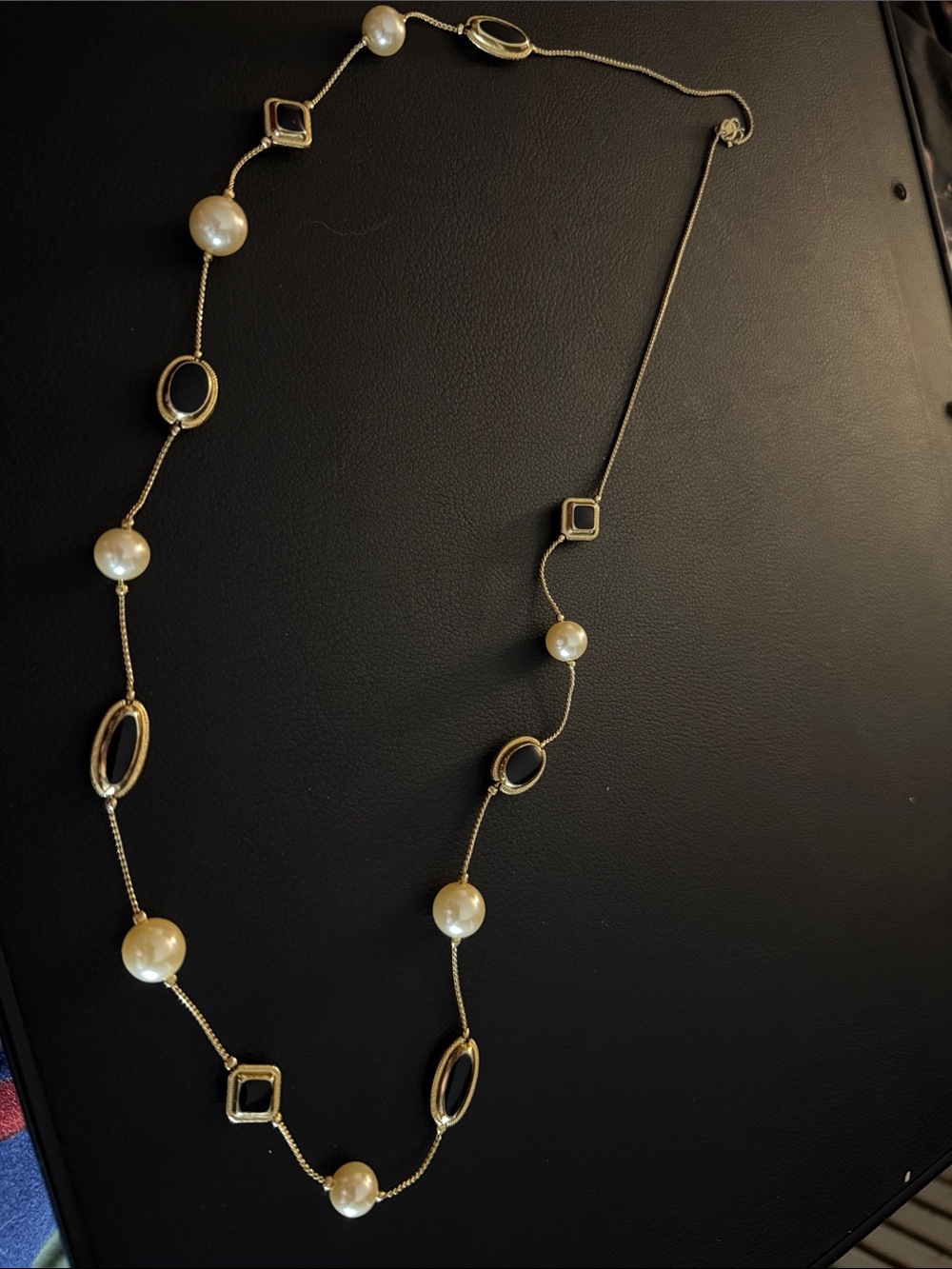 Gold Pearl Station Long Necklace - Women's Elegant Gold & Ivory Design